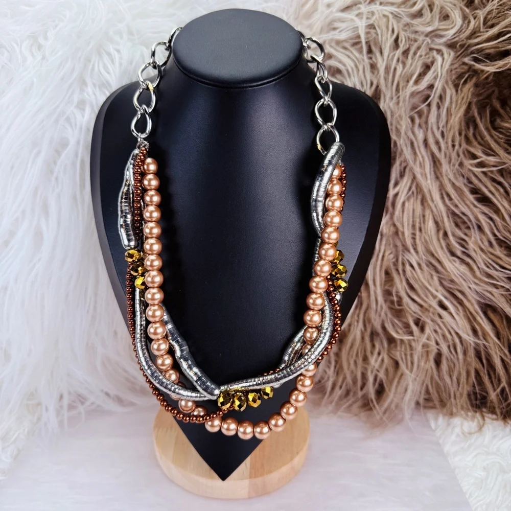 Elegant colorful Multi-Strand Faux Pearl statement Necklace